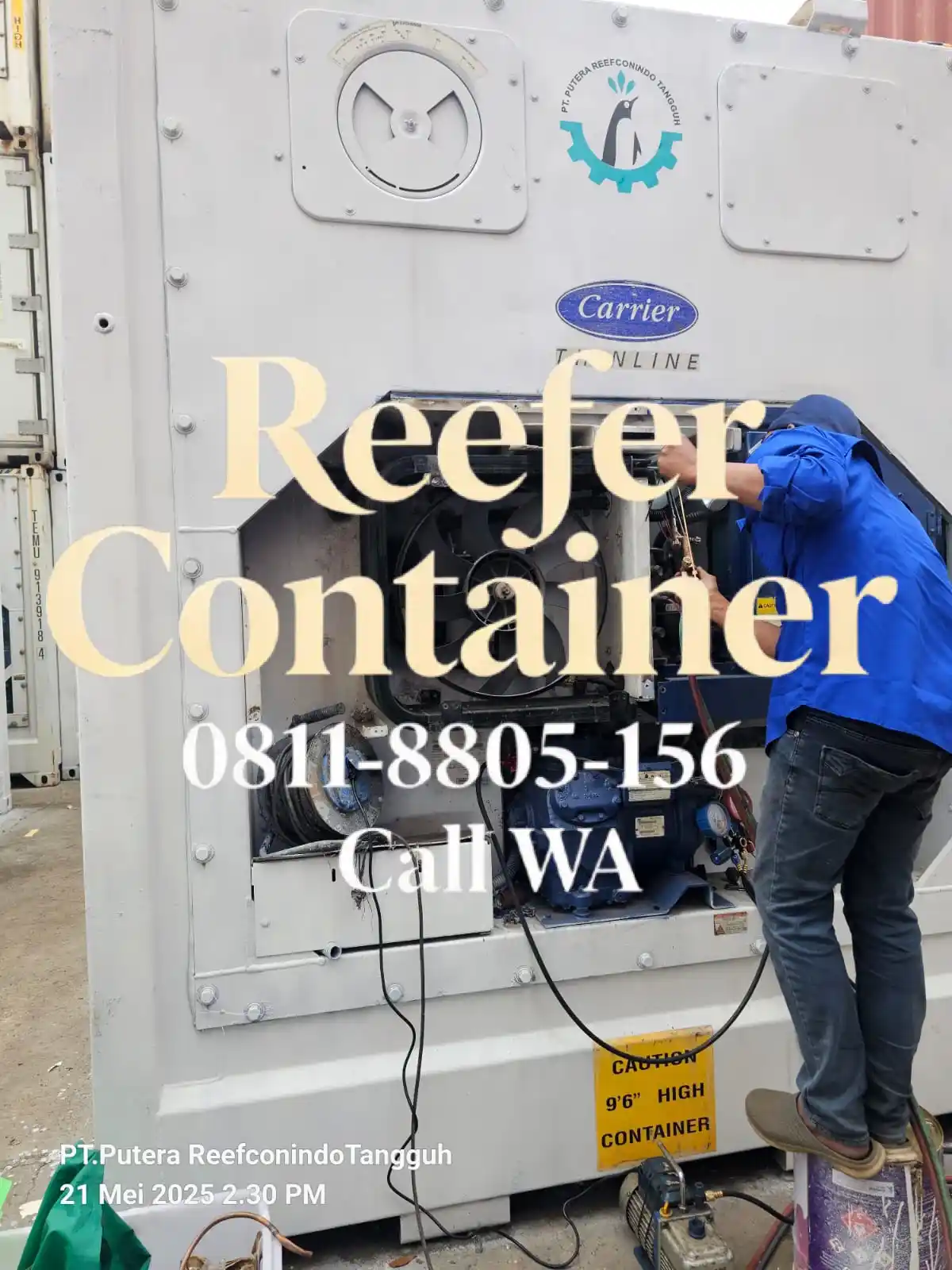 Teknisi melakukan service reefer container